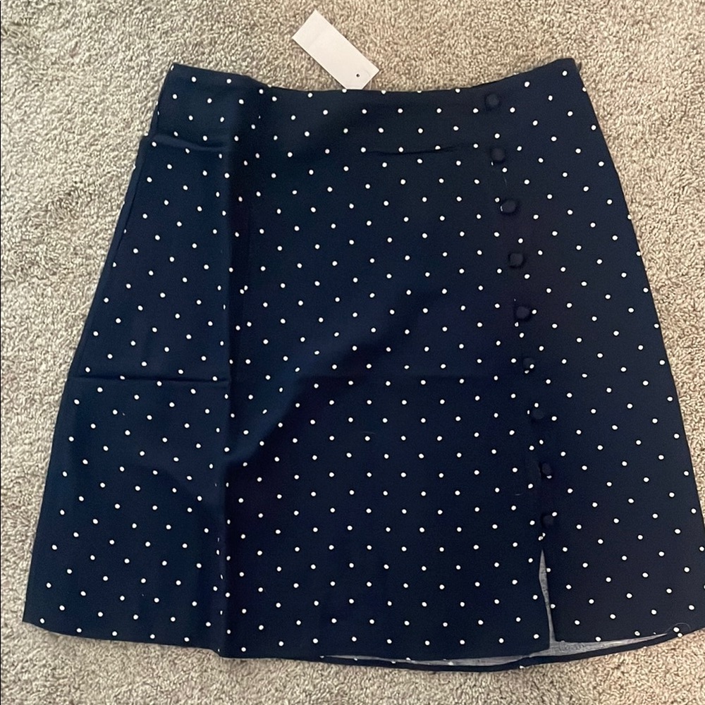LOFT Dotted Button Trim Linen Blend Skirt